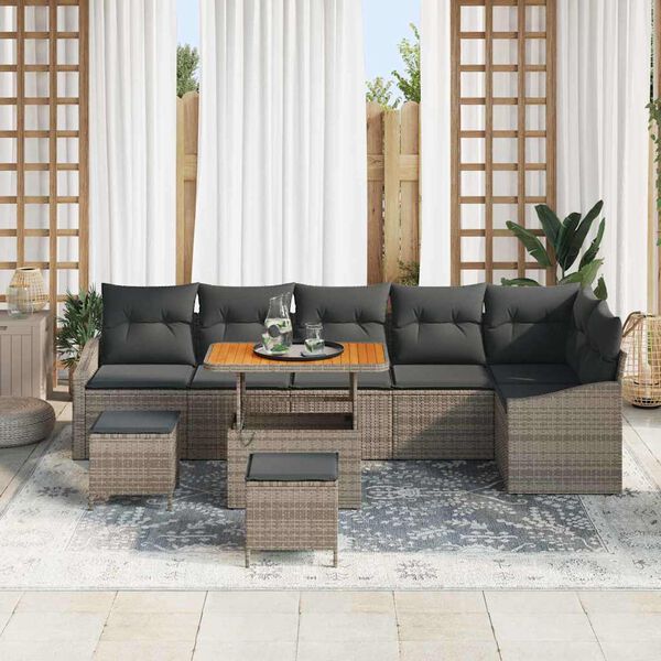 vidaXL Ensemble de canap&eacute; de jardin avec coussin 9 pcs Gris Poly rotin