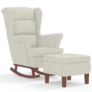 vidaXL Fauteuil &agrave; bascule &agrave; oreilles en velours cr&egrave;me bois massif