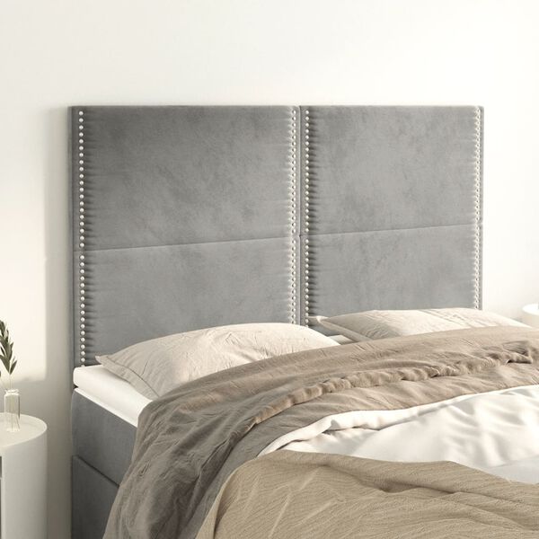 vidaXL T&ecirc;te de lit Gris clair 144 x 5 x 118/128 cm Velours