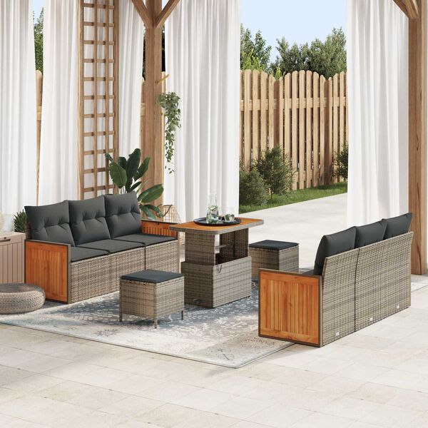 vidaXL Ensemble de canap&eacute; de jardin avec coussin 9 pcs Gris