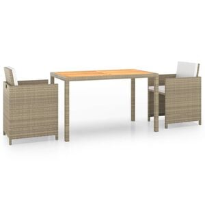 vidaXL Ensemble &agrave; manger de jardin et coussins 3 pcs Poly rotin Beige