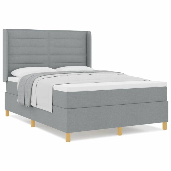 vidaXL Lit &agrave; Ressorts avec matelas Gris clair 140 x 200 cm tissu