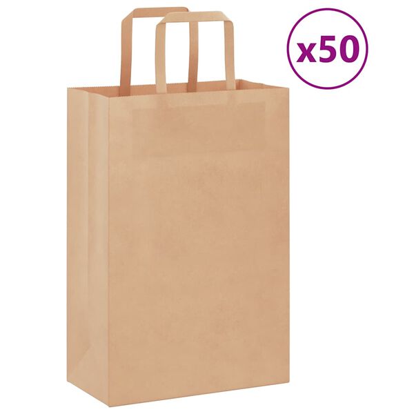 vidaXL Sacs en papier 50 pcs avec poign&eacute;es marron 21x11x31 cm