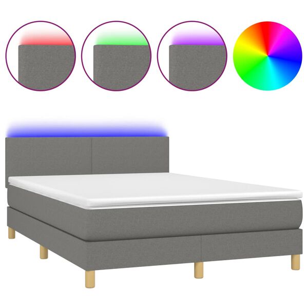 vidaXL Sommier &agrave; lattes de lit et matelas et LED Gris fonc&eacute; 140x190 cm