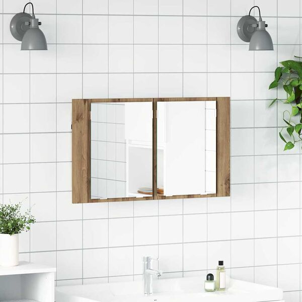 vidaXL Armoire Miroir de Salle de Bain Ch&ecirc;ne artisanal 80 x 12 x 45 cm