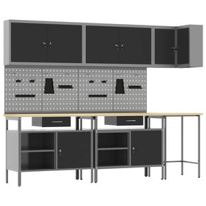 vidaXL Ensemble de placards de travail avec tiroir 10 pcs Noir et gris