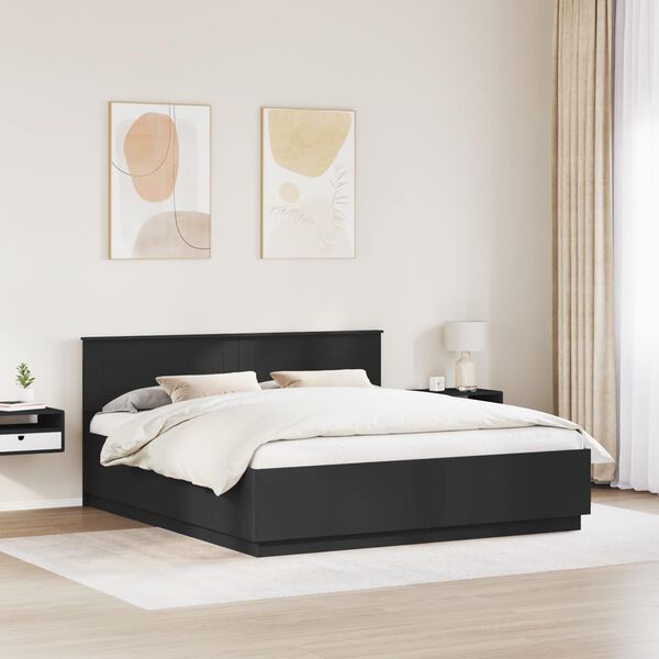 vidaXL Cadre de lit Noir 200 x 200 cm Bois d'ing&eacute;nierie