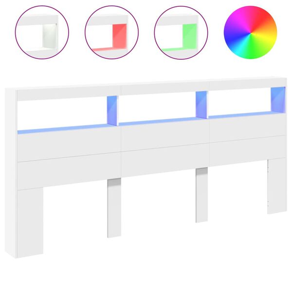 vidaXL Armoire t&ecirc;te de lit avec LED blanc 220x17x102 cm