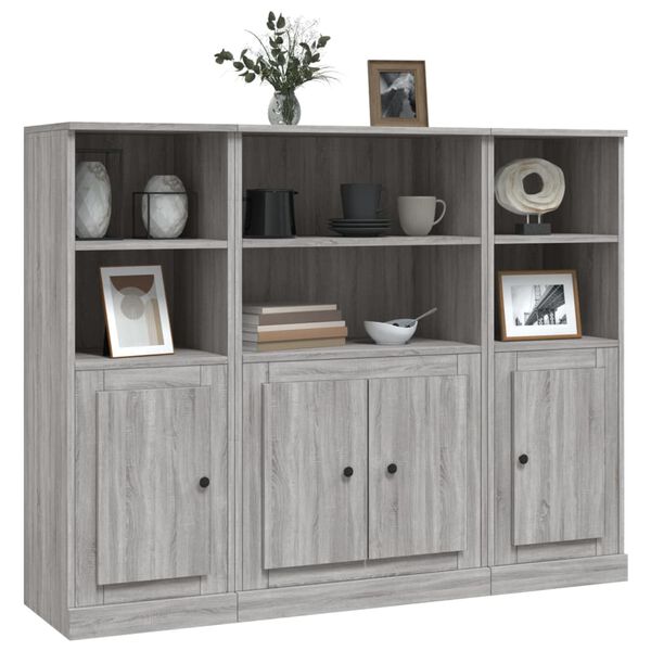 vidaXL Buffets 3 pcs sonoma gris bois d'ing&eacute;nierie