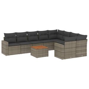 vidaXL Salon de jardin avec coussins 10 pcs gris r&eacute;sine tress&eacute;e