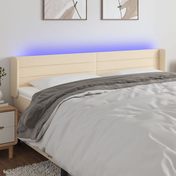 vidaXL T&ecirc;te de lit &agrave; LED Cr&egrave;me 163x16x78/88 cm Tissu