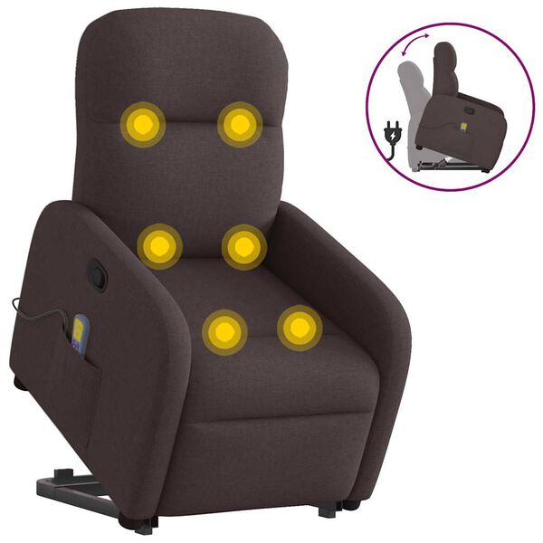 vidaXL Fauteuil inclinable de massage Marron fonc&eacute; Tissu