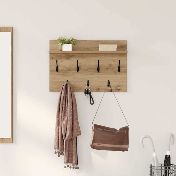 vidaXL Porte-manteau mural Ch&ecirc;ne artisanal 60 x 40 x 12 cm