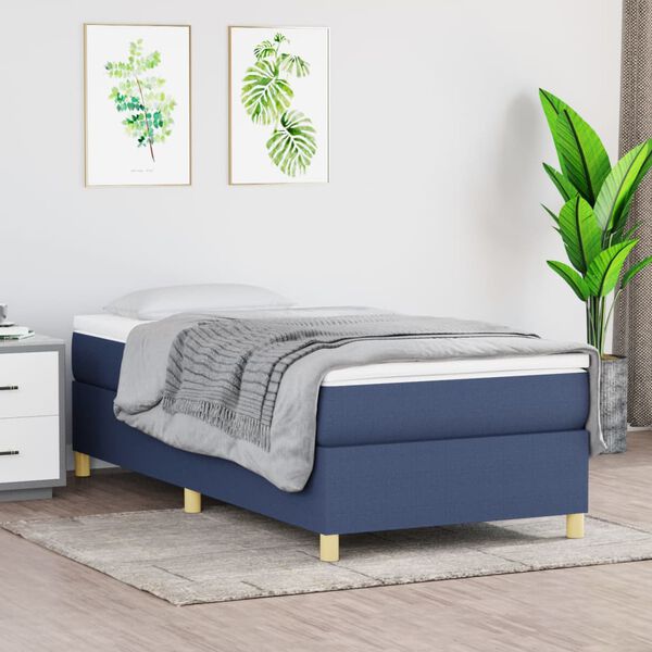 vidaXL Sommier à lattes de lit avec matelas Bleu 100x200 cm Tissu