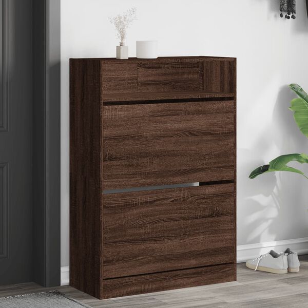 vidaXL Armoire &agrave; chaussures 2 tiroirs rabattables ch&ecirc;ne marron