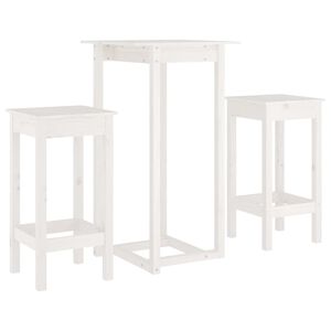 vidaXL Ensemble de bar 3 pcs Blanc Bois de pin massif