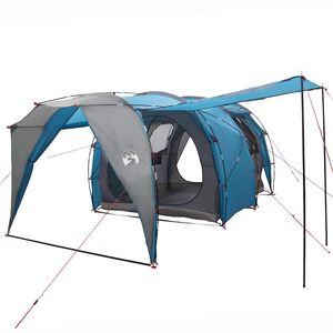 vidaXL Tente tunnel 4 personne Bleu Polyester 185T avec rev&ecirc;tement PU