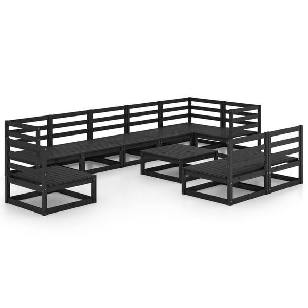 vidaXL Salon de jardin 10 pcs noir bois de pin massif