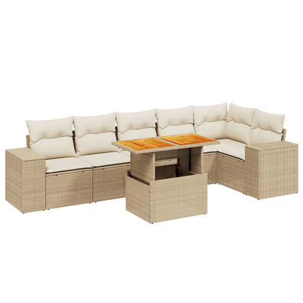vidaXL Salon de jardin avec coussins 7 pcs beige r&eacute;sine tress&eacute;e