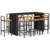 vidaXL Ensemble de bar jardin 9 pcs noir poly rotin/bois massif acacia