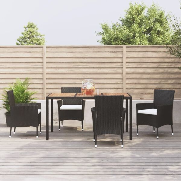 vidaXL Ensemble &agrave; manger de jardin coussins 5pcs Noir R&eacute;sine tress&eacute;e