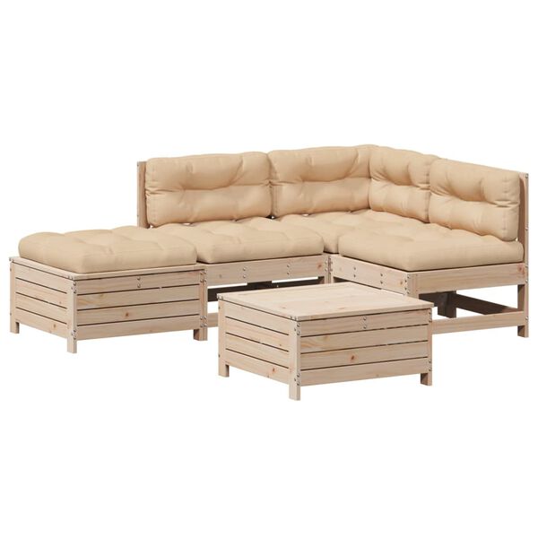 vidaXL Salon de jardin 5 pcs avec coussins Bois de pin massif