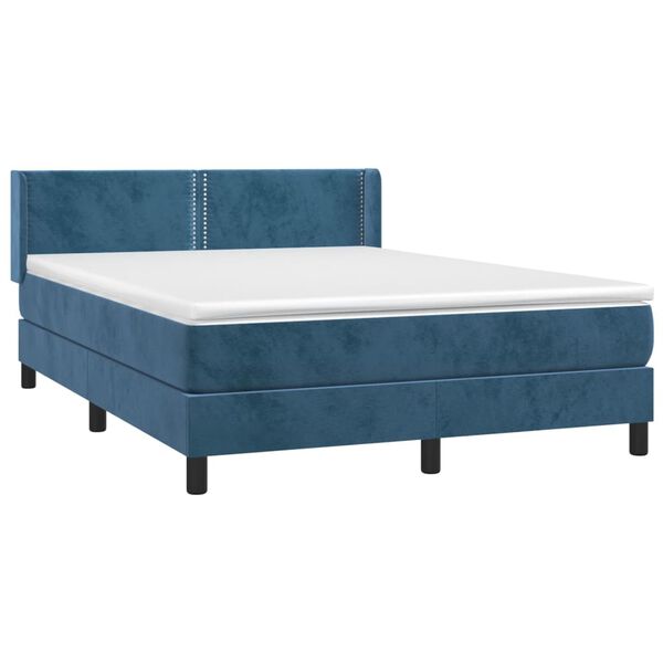 vidaXL Sommier &agrave; lattes de lit et matelas Bleu fonc&eacute; 140x190cm Velours