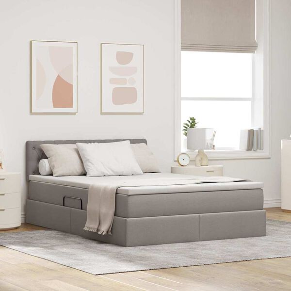 vidaXL Lit avec rangement et matelas avec matelas Taupe 140 x 190 cm