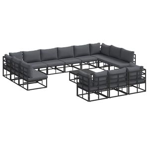 vidaXL Ensemble de canap&eacute; de jardin avec coussin 14 pcs Noir Aluminium