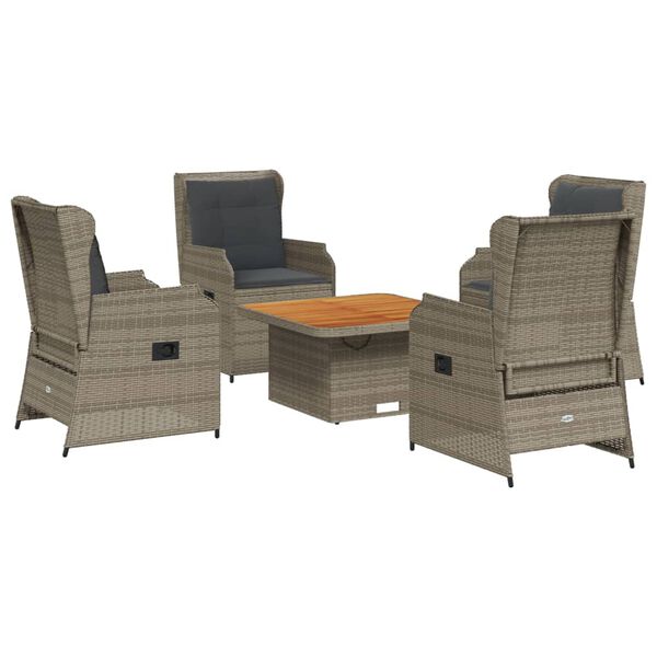 vidaXL Salon de jardin 5 pcs avec coussins Gris R&eacute;sine tress&eacute;e