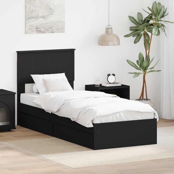 vidaXL Lit de Rangement avec tiroir Noir 75 x 190 cm Bois d'ing&eacute;nierie