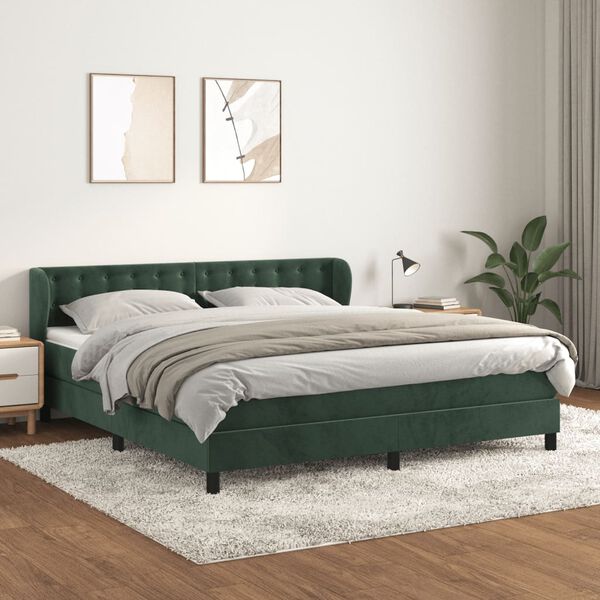 vidaXL Sommier &agrave; lattes de lit et matelas Vert fonc&eacute; 180x200cm Velours