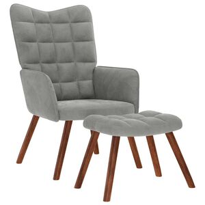 vidaXL Fauteuil relax avec tabouret en velours gris clair
