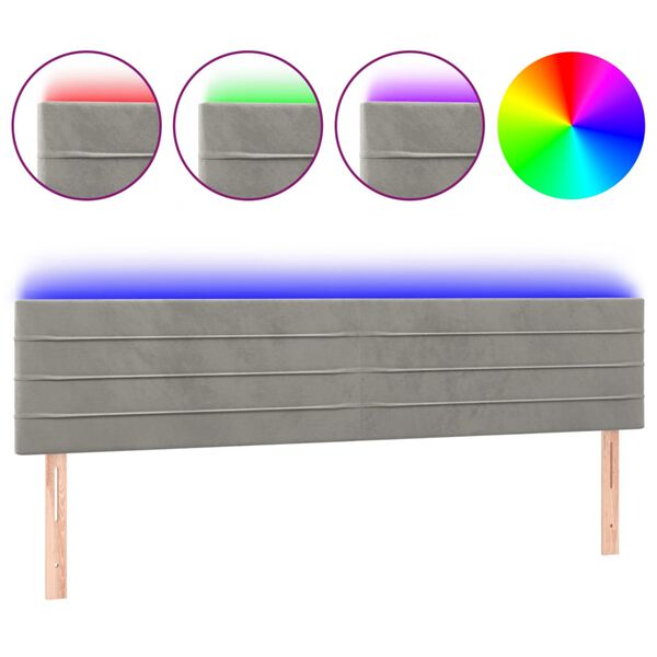 vidaXL T&ecirc;te de lit &agrave; LED Gris clair 160x5x78/88 cm Velours