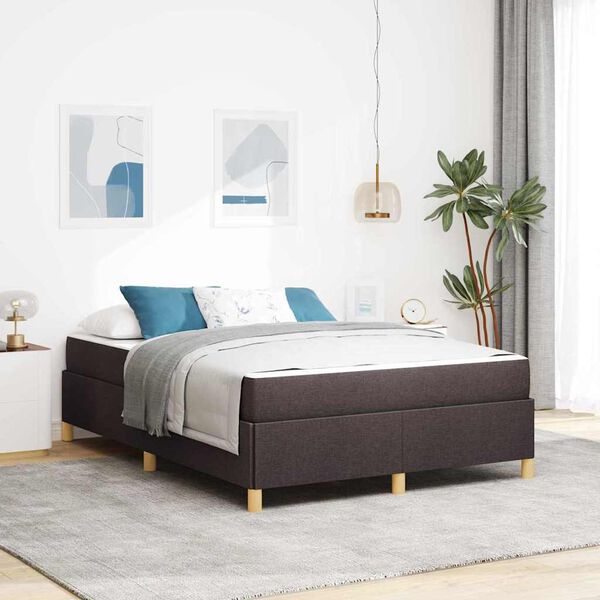 vidaXL Cadre de lit avec matelas Marron fonc&eacute; 140 x 200 cm tissu