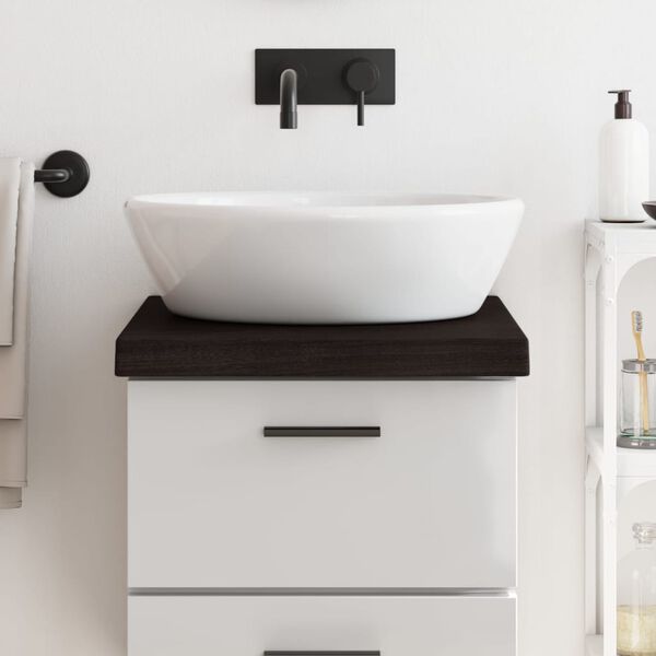 vidaXL Comptoir de salle de bain marron fonc&eacute; bois massif trait&eacute;
