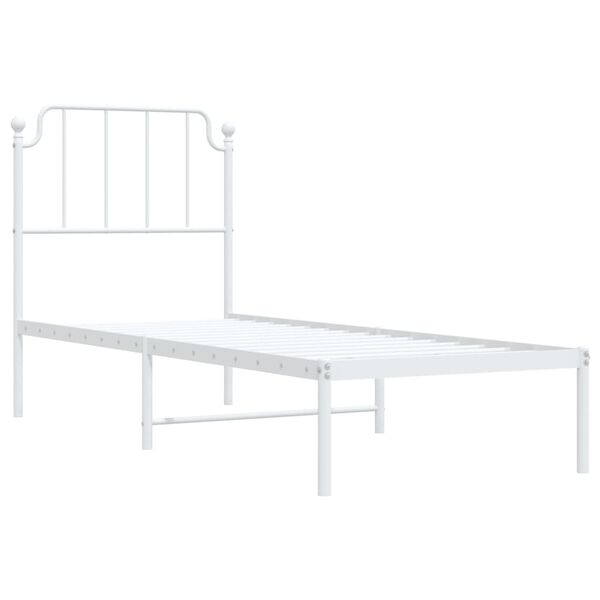 vidaXL Cadre de lit m&eacute;tal sans matelas avec t&ecirc;te de lit blanc 75x190cm