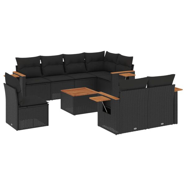 vidaXL Salon de jardin 9 pcs avec coussins noir r&eacute;sine tress&eacute;e