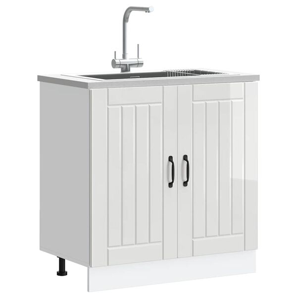 vidaXL Meuble de base de lavabo Lucca blanc brillant bois ing&eacute;nierie