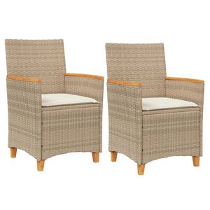 vidaXL Chaises de jardin coussins lot de 2 beige r&eacute;sine tress&eacute;e bois