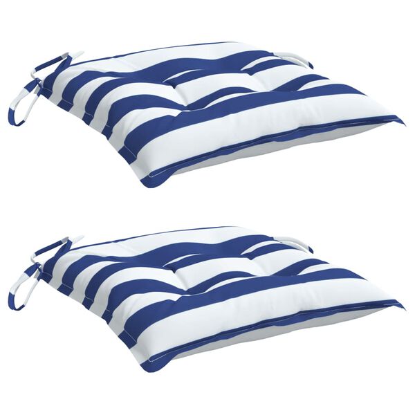 vidaXL Coussins de chaise lot de 2 rayures bleues blanches 50x50x7 cm