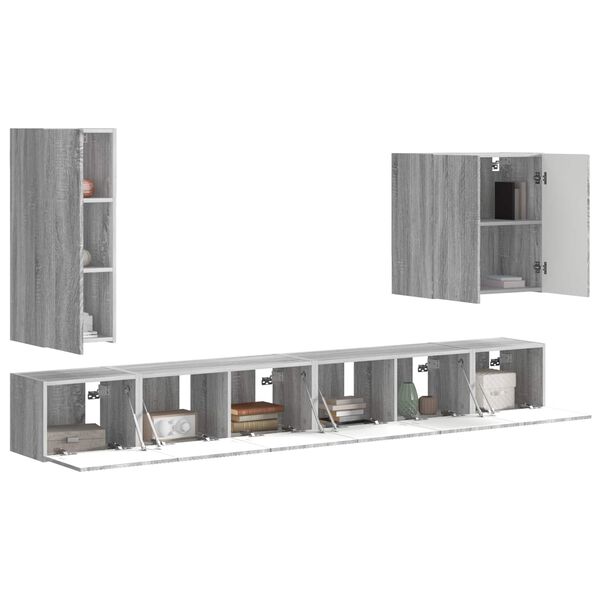 vidaXL Ensemble de meuble TV mural Montage mural 6 pcs Gris Sonoma