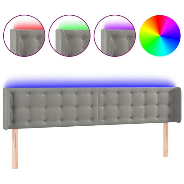 vidaXL T&ecirc;te de lit &agrave; LED Gris clair 183x16x78/88 cm Velours