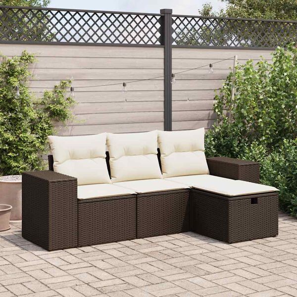 vidaXL Salon de jardin 4 pcs avec coussins marron r&eacute;sine tress&eacute;e