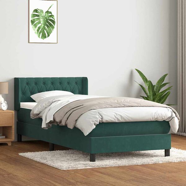 vidaXL Sommier &agrave; lattes de lit et matelas vert fonc&eacute; 100x210cm velours