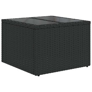 vidaXL Table de jardin avec plateau en verre noir 55 x 55 x 37 cm en r&eacute;sine tress&eacute;e