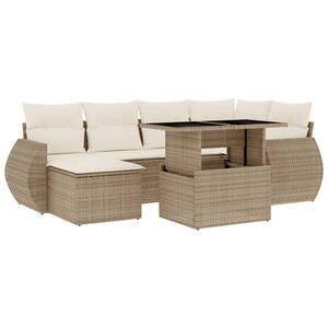 vidaXL Salon de jardin avec coussins 7 pcs beige r&eacute;sine tress&eacute;e