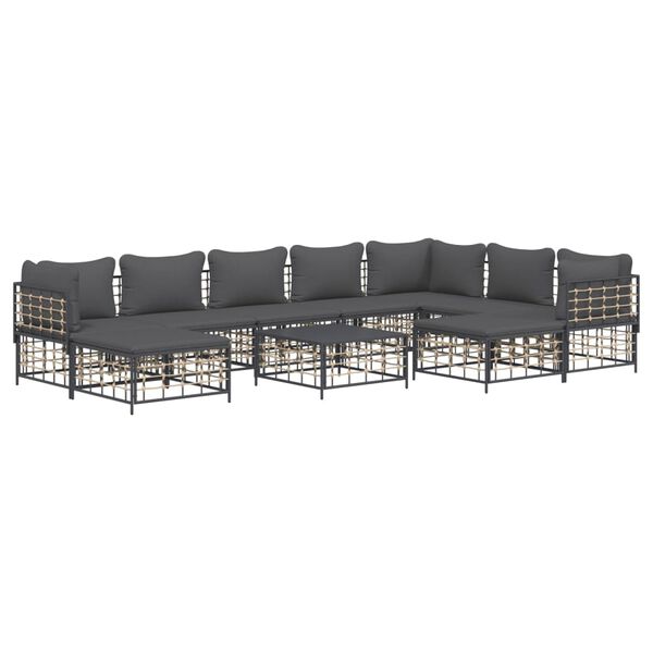 vidaXL Salon de jardin 10 pcs avec coussins anthracite r&eacute;sine tress&eacute;e