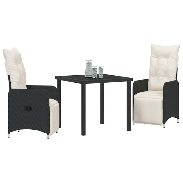 vidaXL Ensemble de salle &agrave; manger pour jardin 3 pcs Noir polyrotin