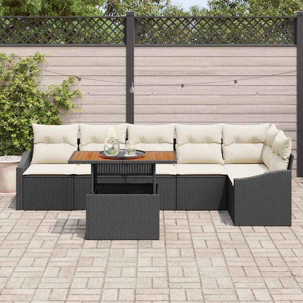 vidaXL Ensemble de salle à manger pour jardin 7 pcs Noir et Crème